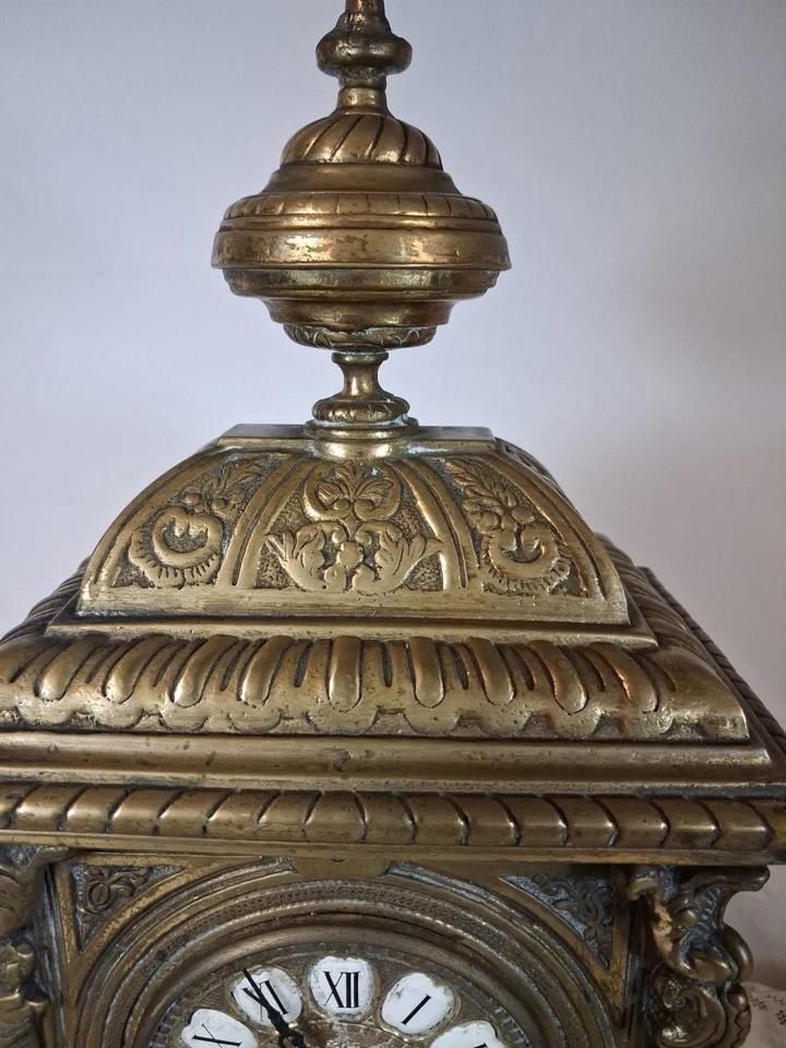 Antique French Brass Mantle Clock 19th Century photo vintage
