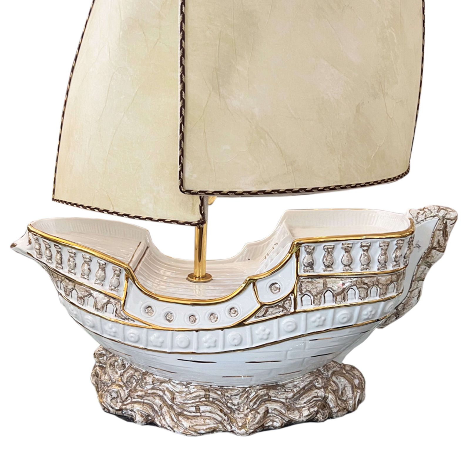 Large Italian 1970s Galleon Table Lamp With Parchment Sail Shades photo furniture
