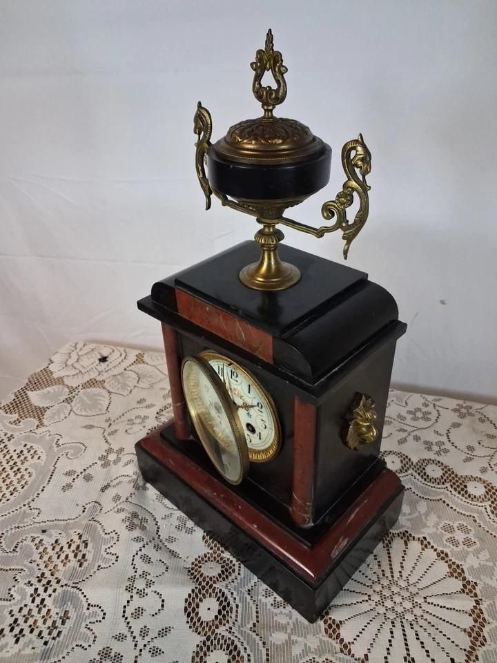 French Antique Mantle Marble Clock Ticking And Chiming photo for sale