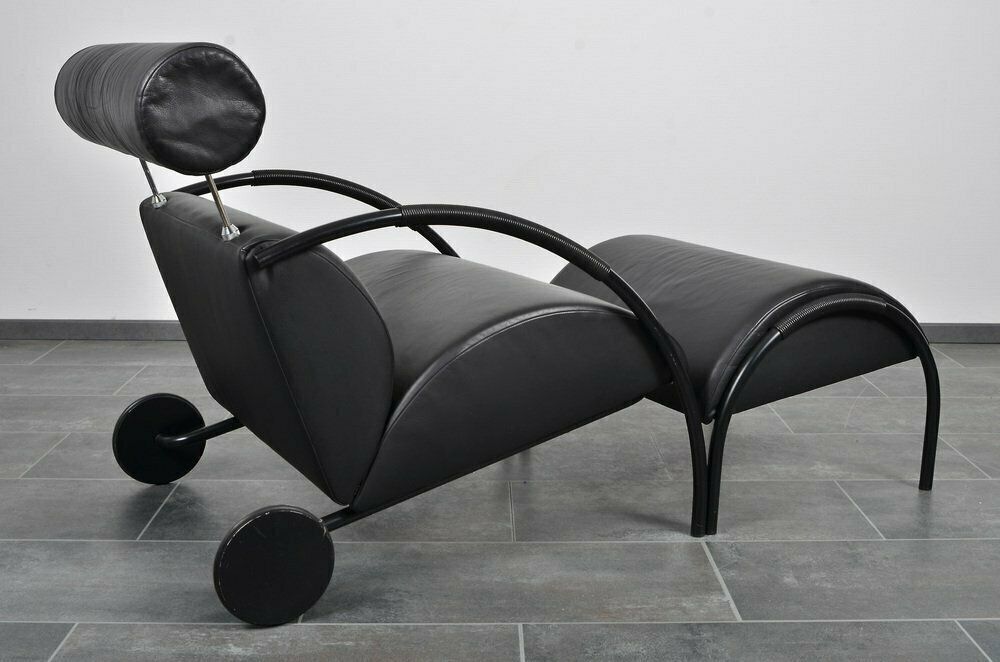 Black Leather Zyklus Armchair And Stool By Peter Maly For Cor 1980s Set Of 2 photo for sale