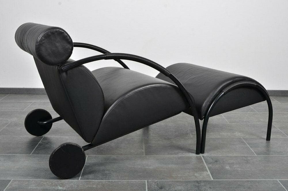 Black Leather Zyklus Armchair And Stool By Peter Maly For Cor 1980s Set Of 2 photo Furniture