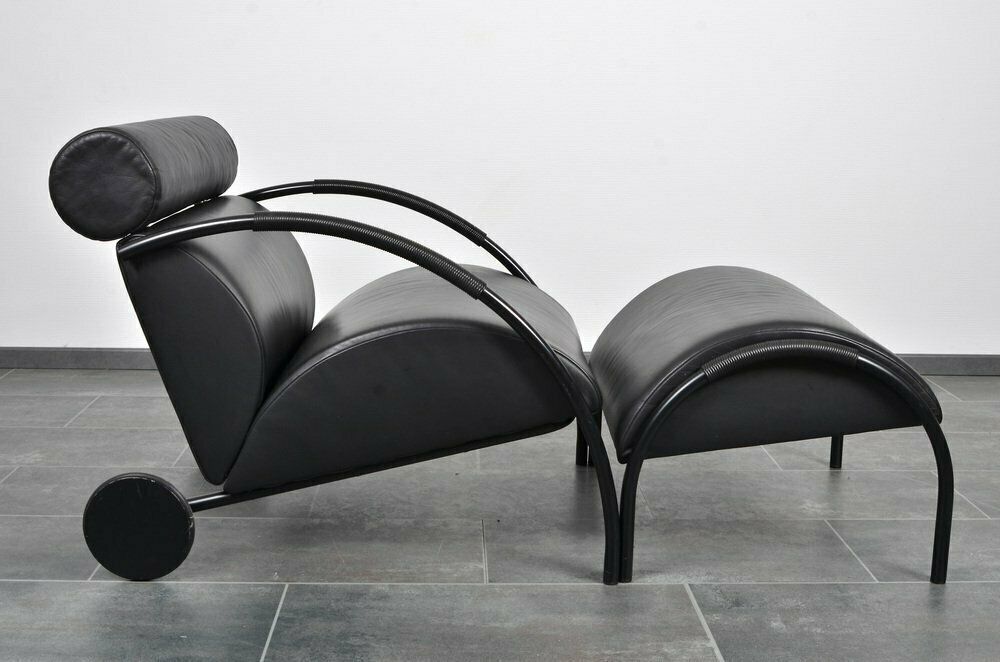 Black Leather Zyklus Armchair And Stool By Peter Maly For Cor 1980s Set Of 2 photo 1742.0