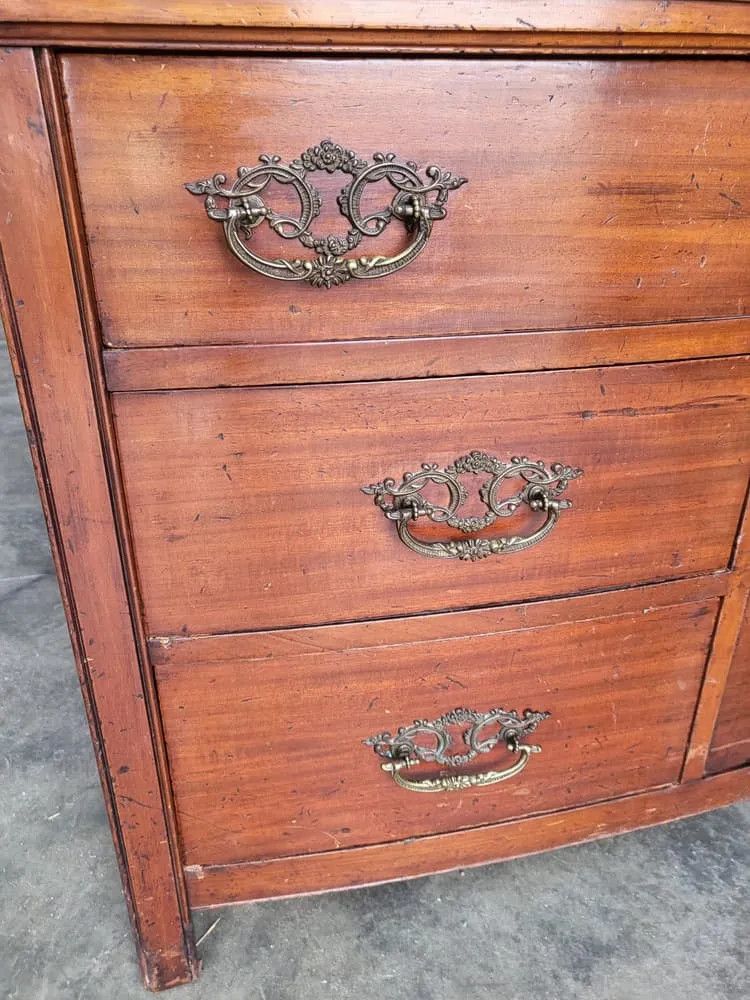 Antique Edwardian Low Bow Front Small Chest Of Drawers With Cupboard photo vintage