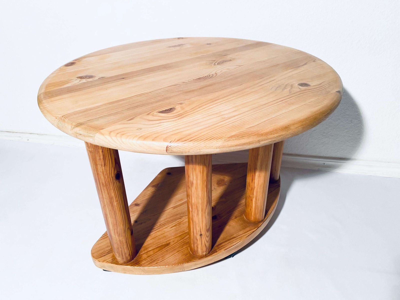 Rainer Daumiller Vintage German Round Wooden Coffee Table / 1970s Design Decor photo vintage