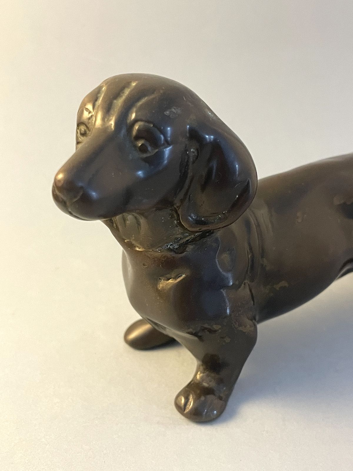 photo furniture Bronze Sculpture Of A Dachschund, Vintage Heavy Metal Sausage Dog Ornament Statue