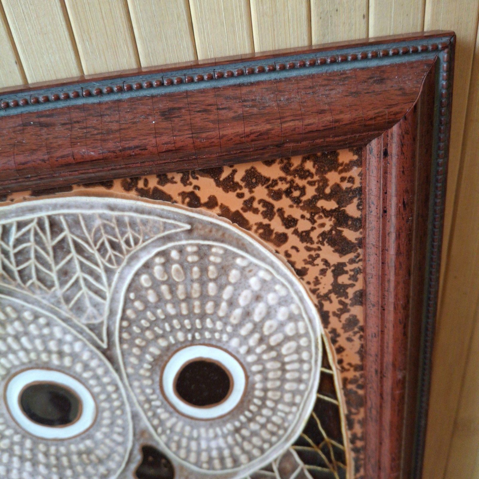 Fab Vintage Retro 1970s Maw & Co British Framed Hand Painted Majolica Tiles Owl photo Home Decor