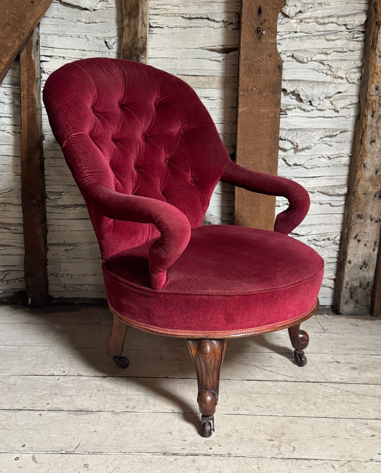 Victorian Iron Framed Button Back Armchair