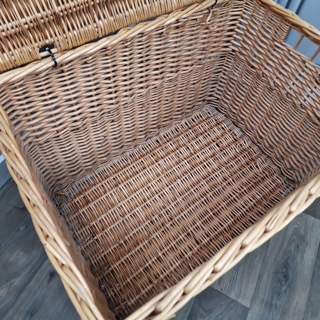Large Vintage Wicker Basket Storage Chest – Blanket Toy Linen Box Lid & Handles photo Home Decor