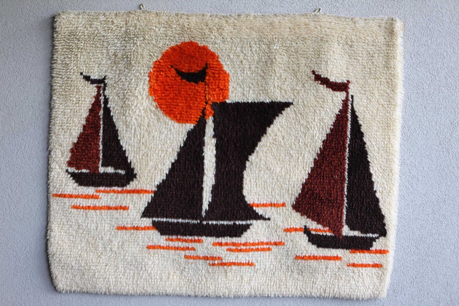 Vintage Yugoslav Wall Tapestry | 1970s Space Age Textile Art | Mid Century Modern Wall Hanging | Retro Wool Rug | Boho Home Decor photo furniture