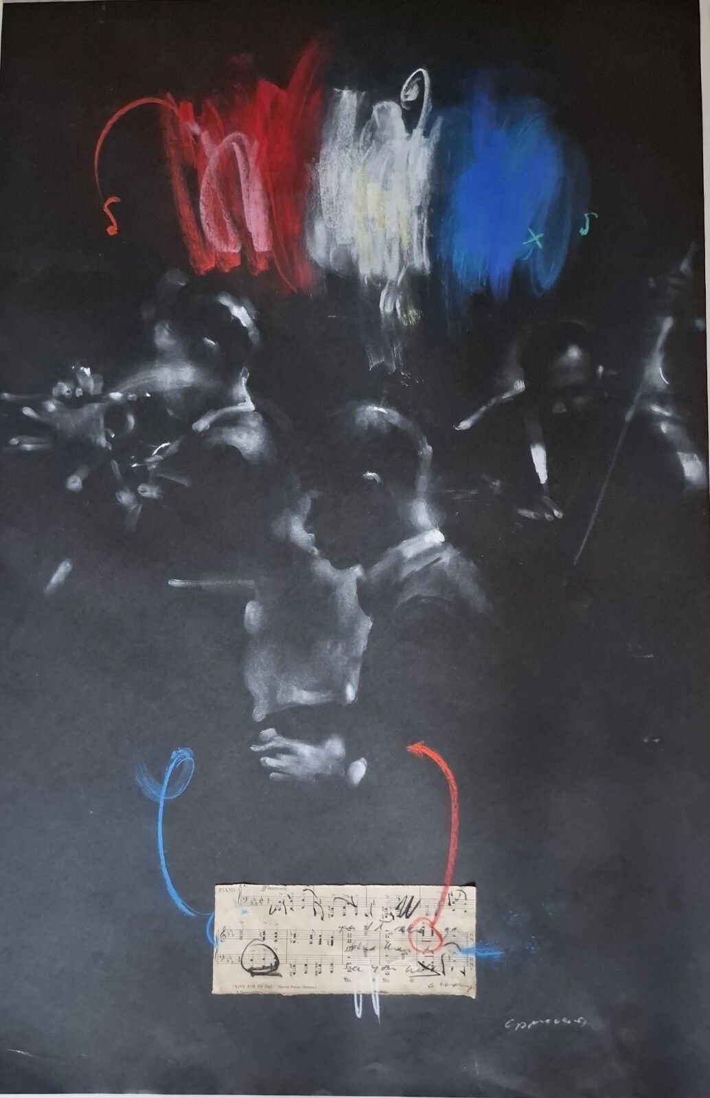 Charlie Mackesy Original Mixed Media Concert Orchestra Pianist Score Music Jazz photo furniture