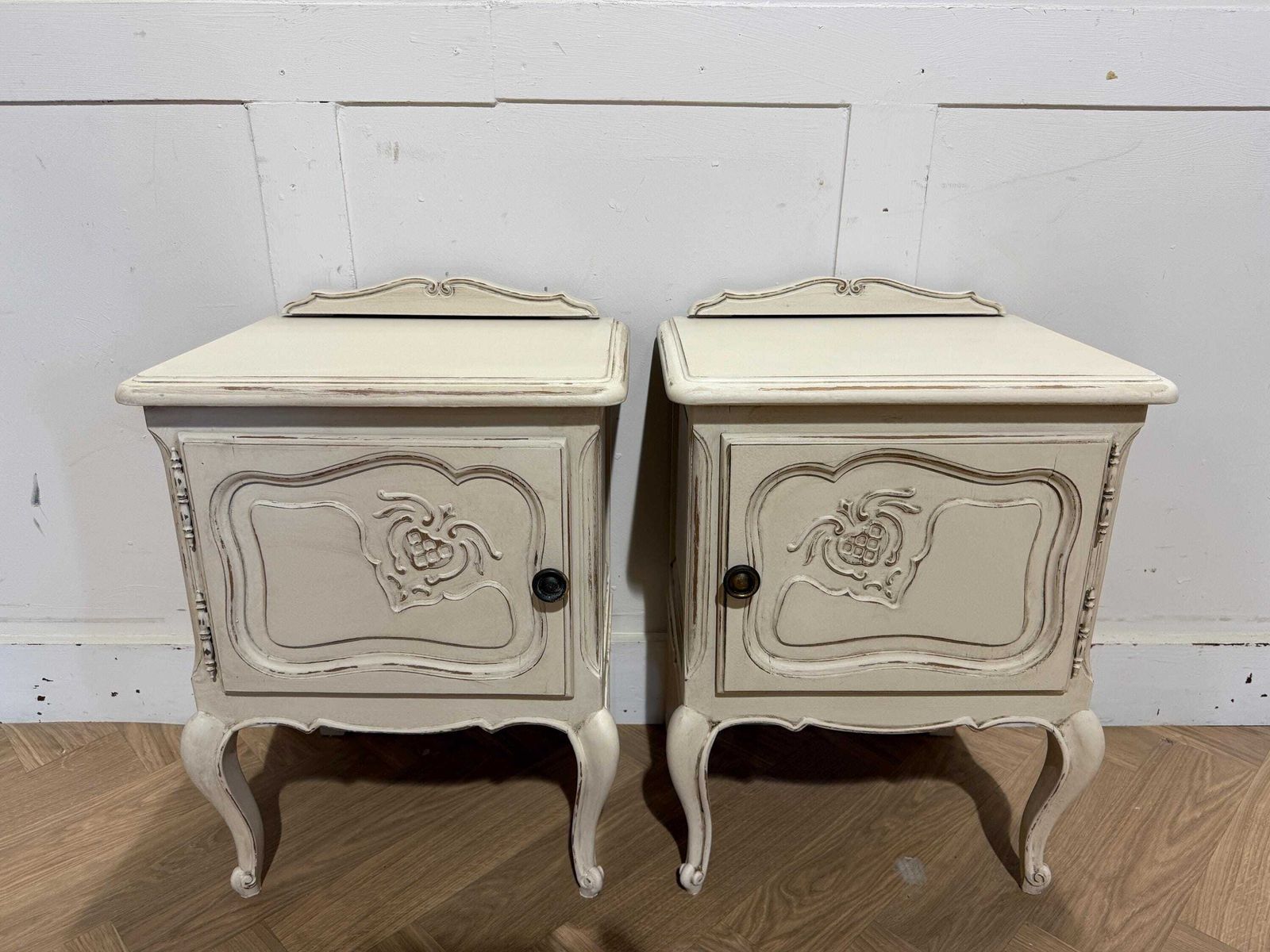 Vintage French Painted Pair Of Pot Cupboard Bedsides Tables Pair Of French Bedside Tables photo for sale