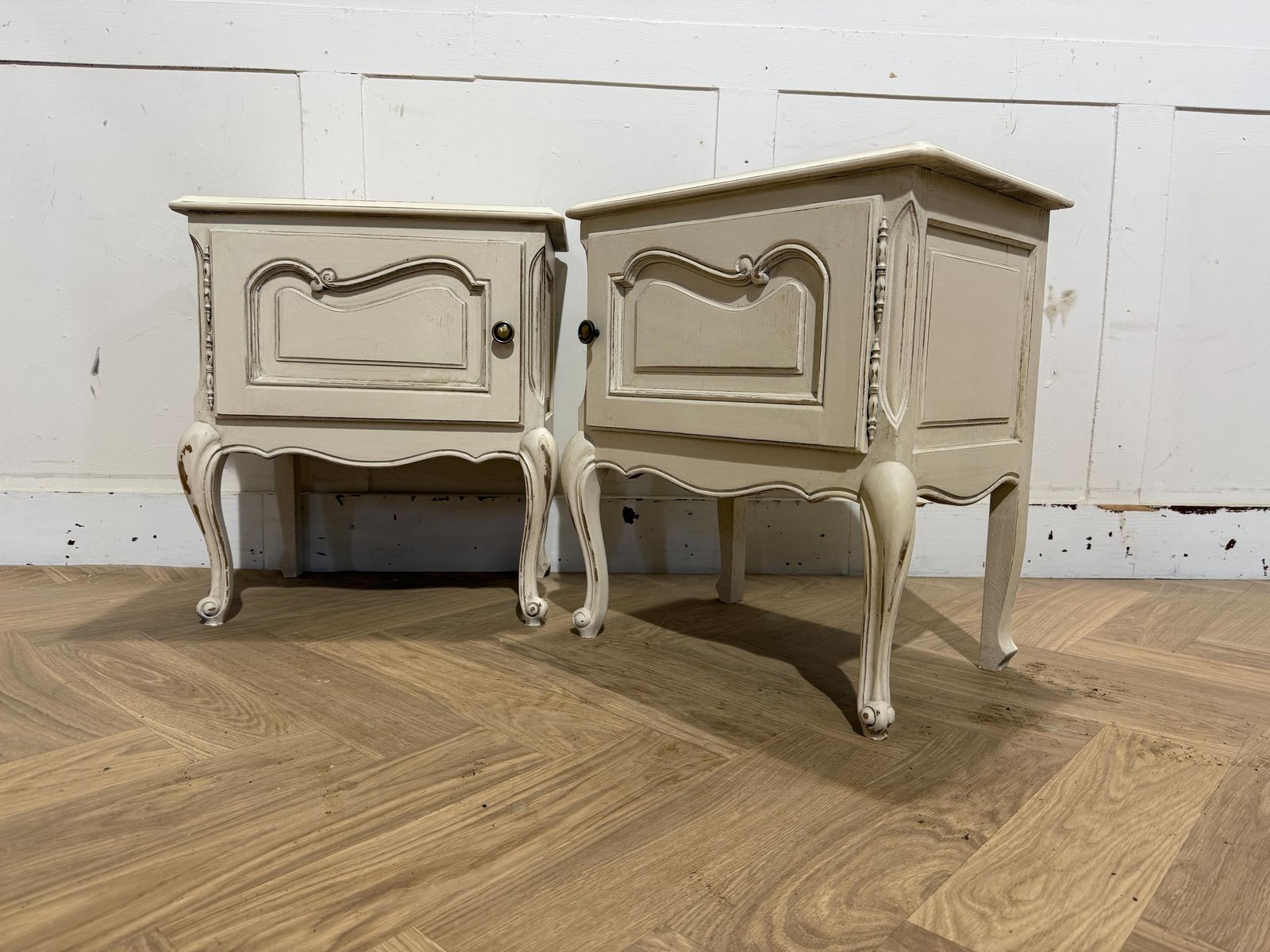 Vintage French Painted Pair Of Pot Cupboard Bedsides Tables Pair Of French Bedside Tables