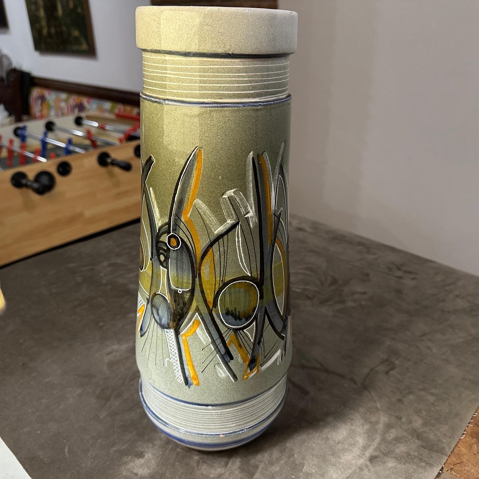 photo for sale A Unique 1960s Futurist Hand Painted Ceramic Vase By Cianciolo For Nova