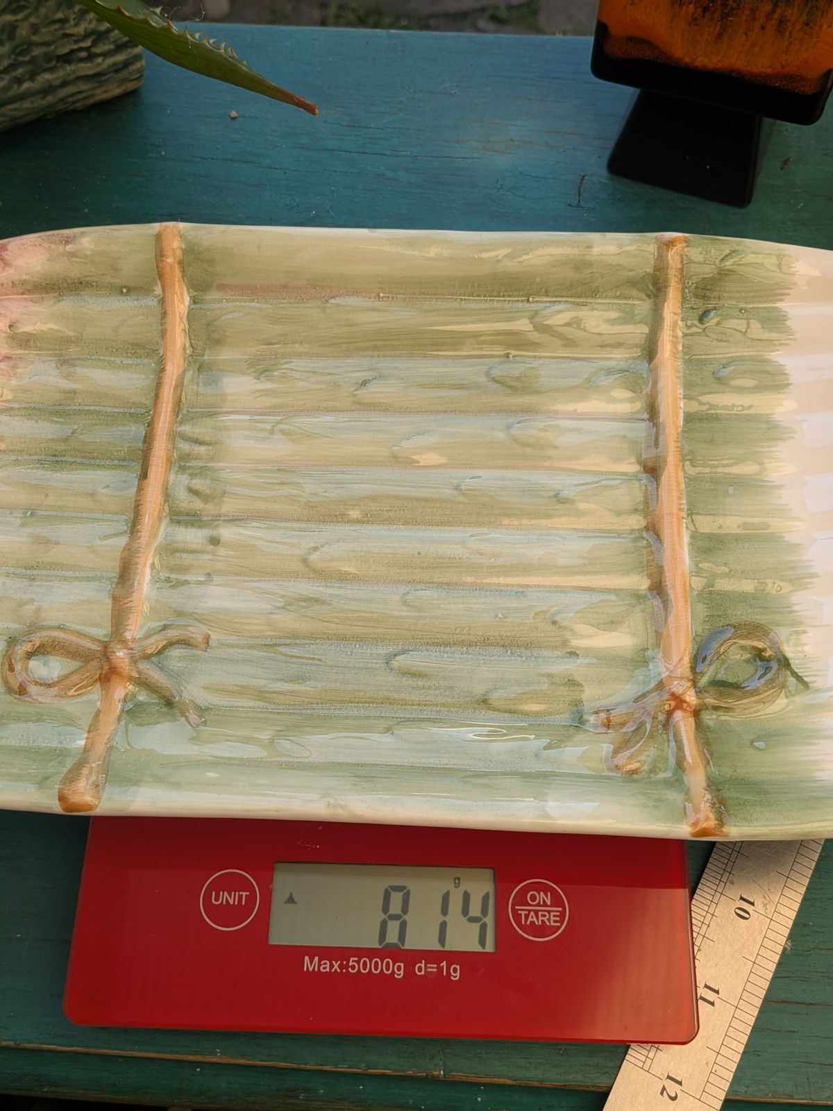 photo furniture Vintage French Hand Painted Majolica Asparagus Cradle With Serving Plate 1313g