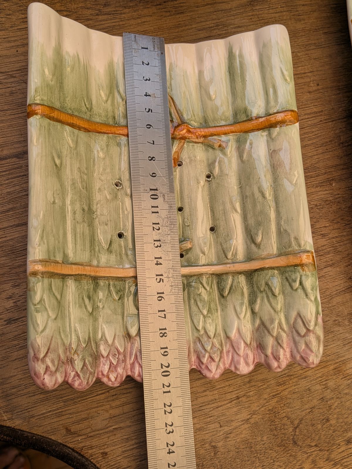 photo buy Vintage French Hand Painted Majolica Asparagus Cradle With Serving Plate 1313g