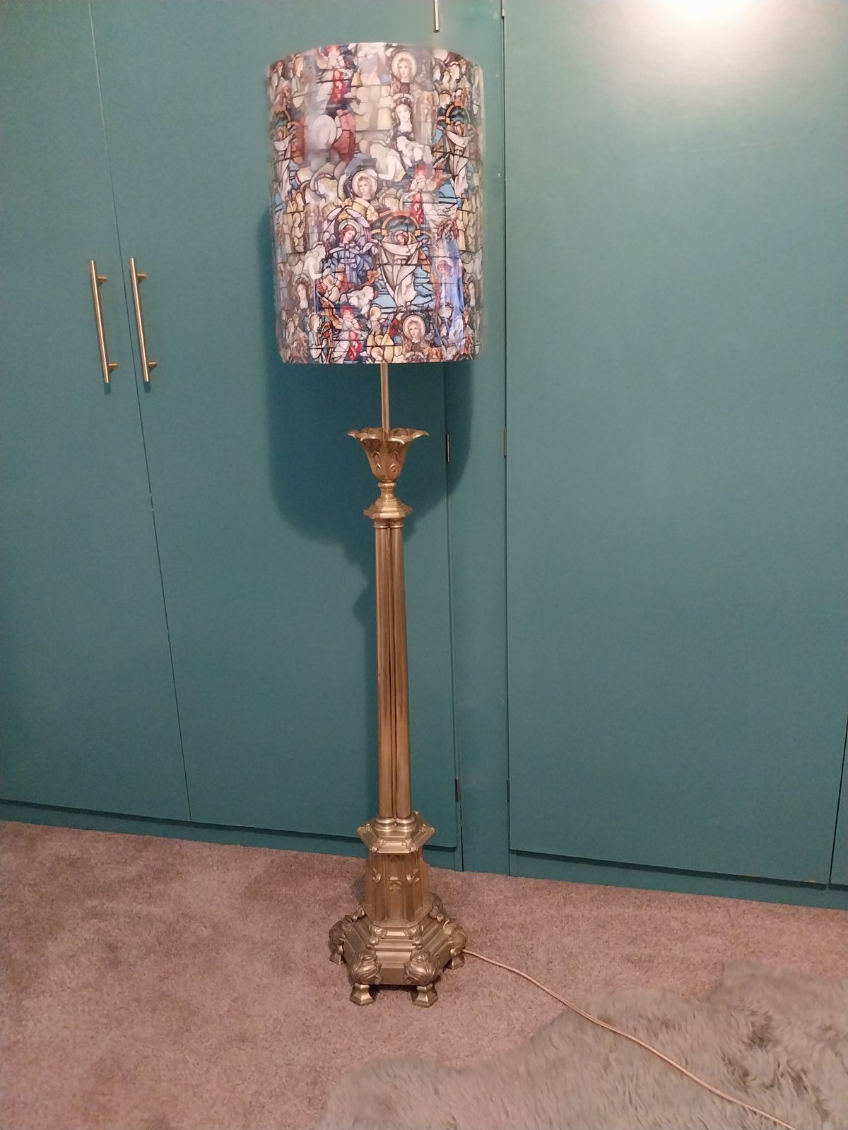 Gothic Cast And Sheet Brass Church Candle Stand Floor Or Table Lamp. photo for sale