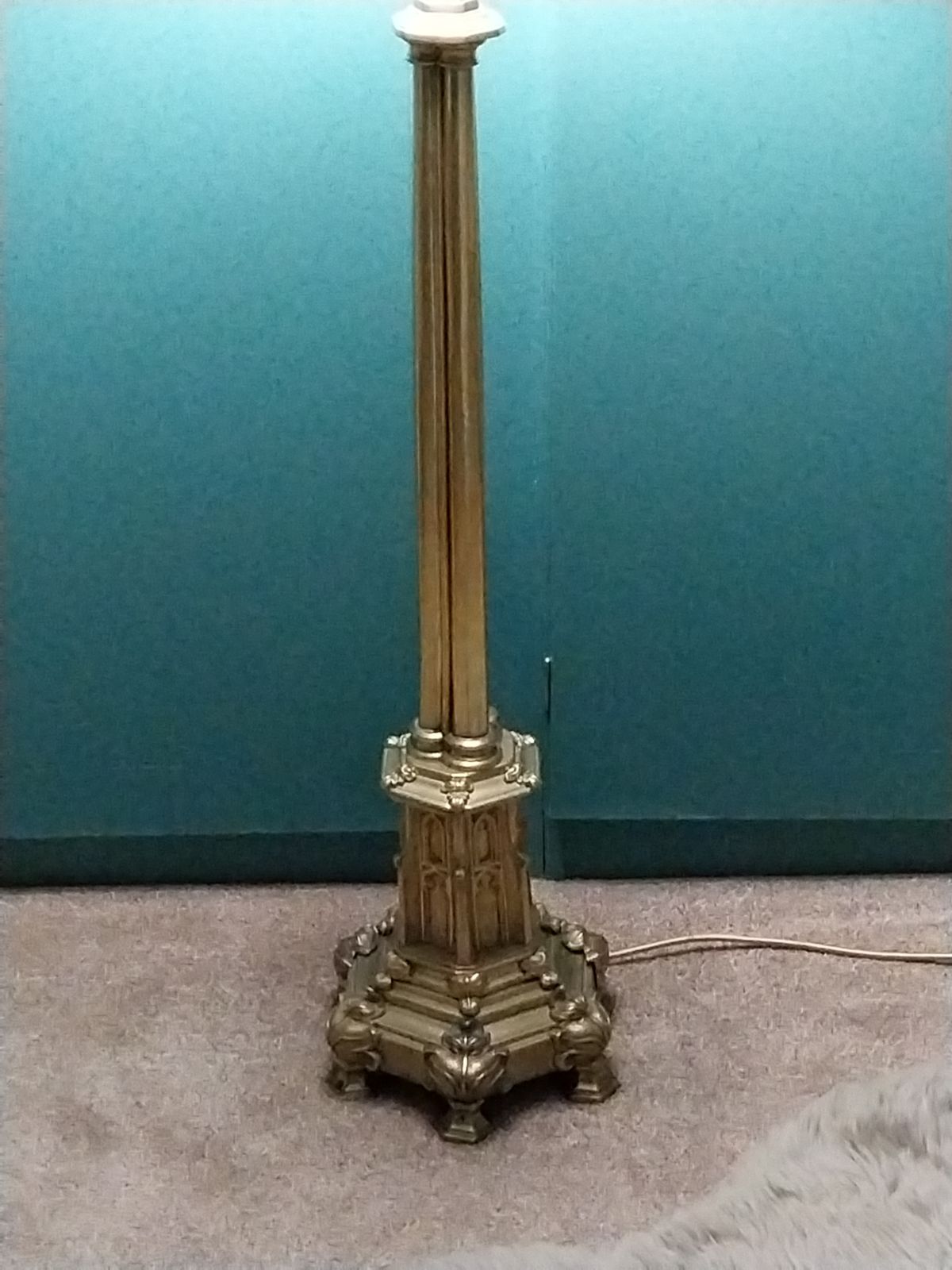 Gothic Cast And Sheet Brass Church Candle Stand Floor Or Table Lamp. photo 850.0