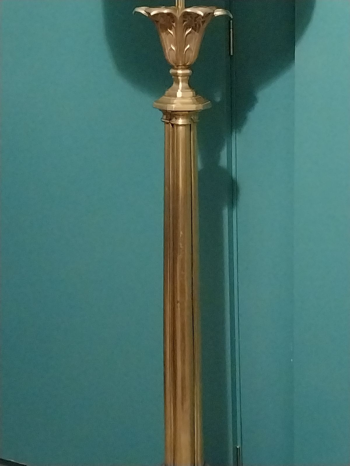 Gothic Cast And Sheet Brass Church Candle Stand Floor Or Table Lamp. photo vintage