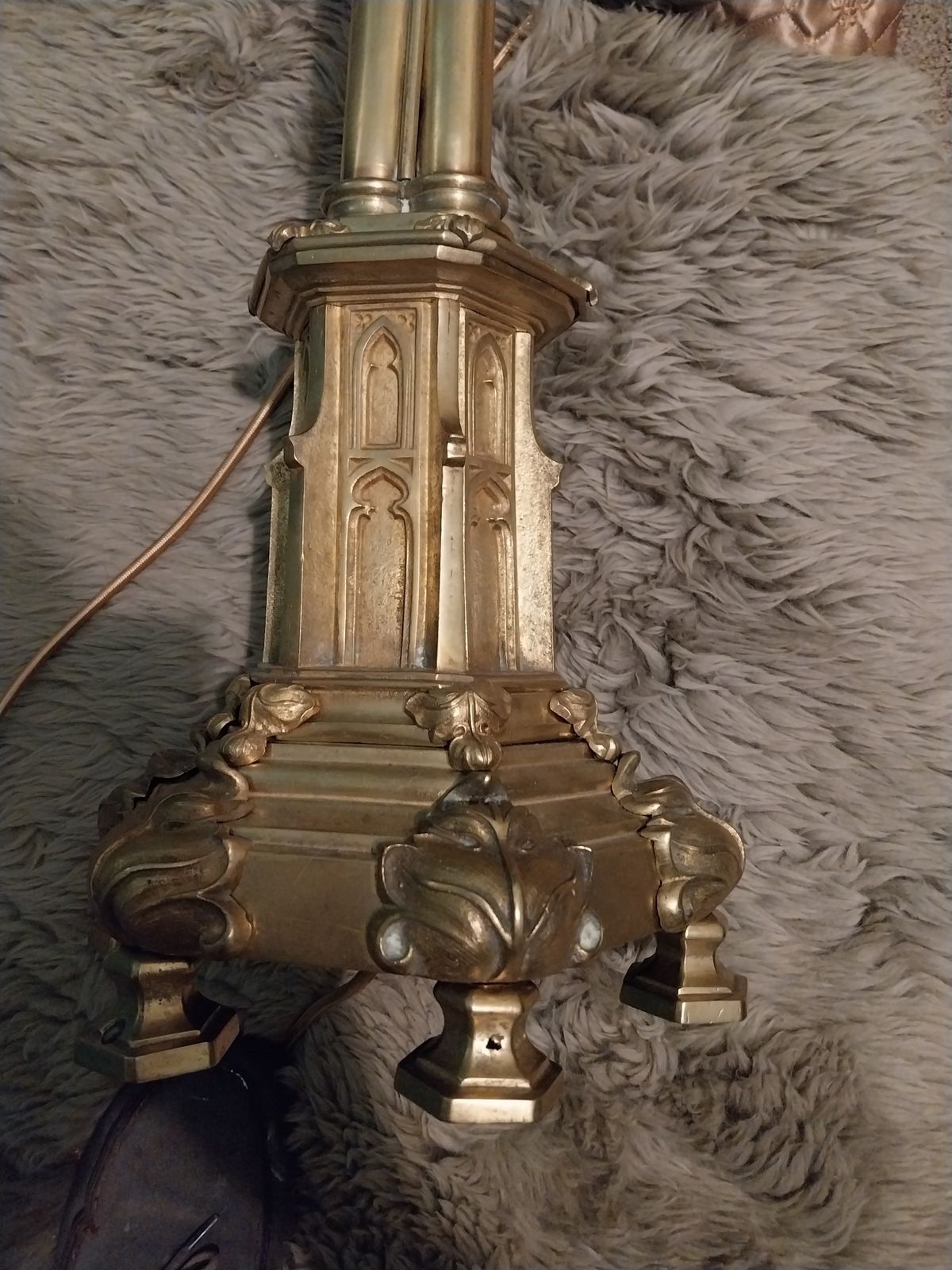 Lighting Gothic Cast And Sheet Brass Church Candle Stand Floor Or Table Lamp. photo