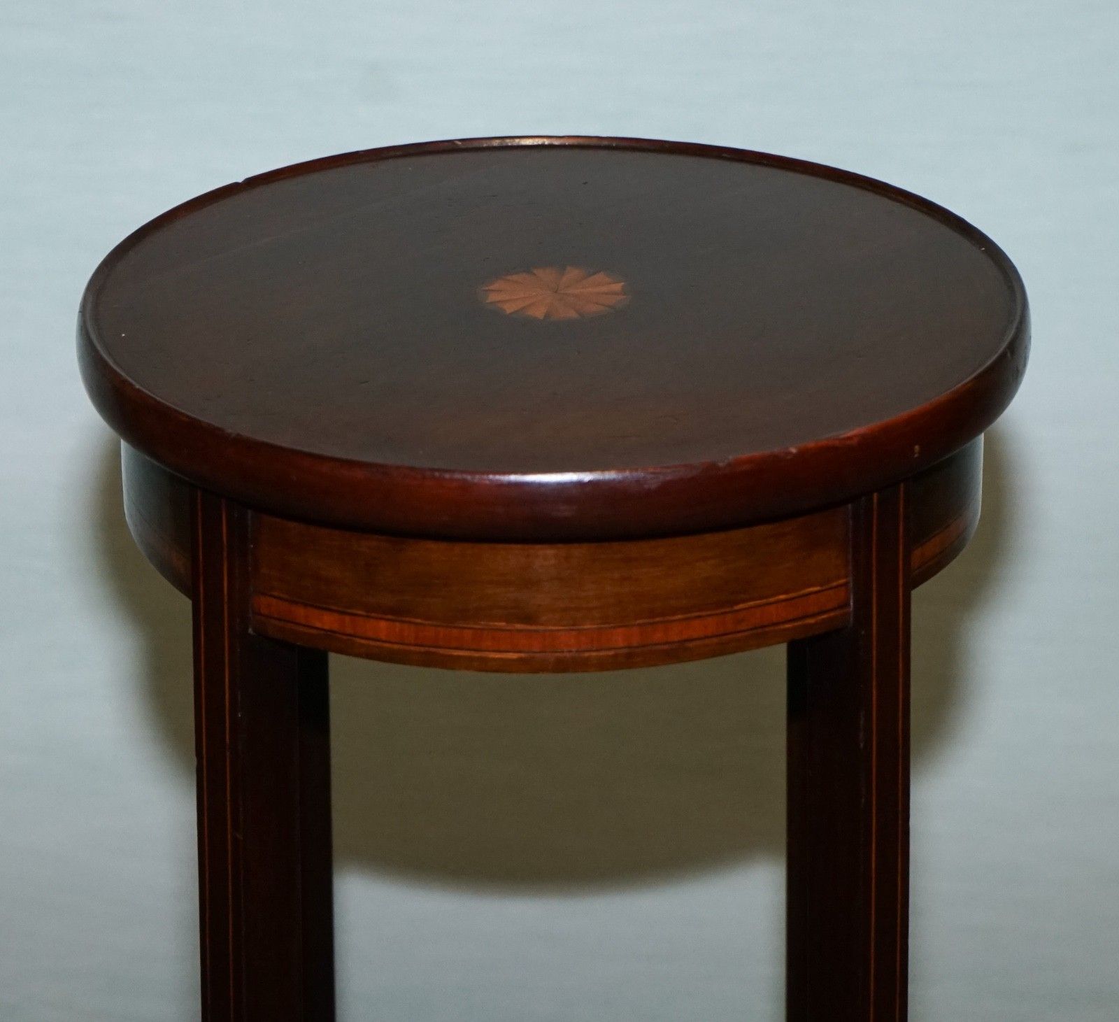 Antique Hardwood Two Tier Plant Stand With Starburst Marquetry Inlay photo 750.0