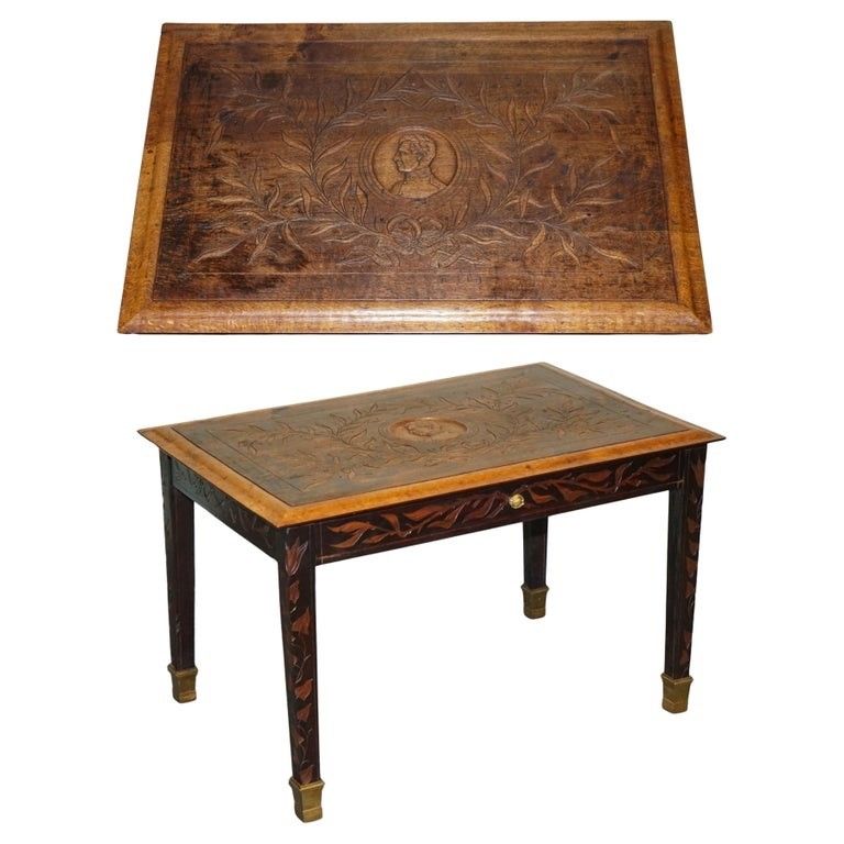 King Albert I Of Belgium Occasional Side End Coffee Table Carved Oak Circa 1900