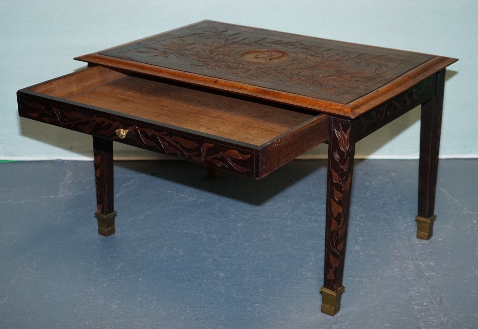 King Albert I Of Belgium Occasional Side End Coffee Table Carved Oak Circa 1900 photo Furniture
