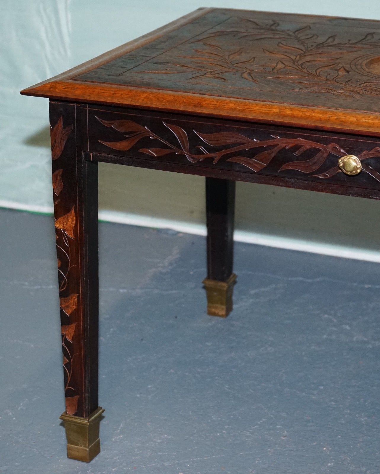 King Albert I Of Belgium Occasional Side End Coffee Table Carved Oak Circa 1900 photo vinterior
