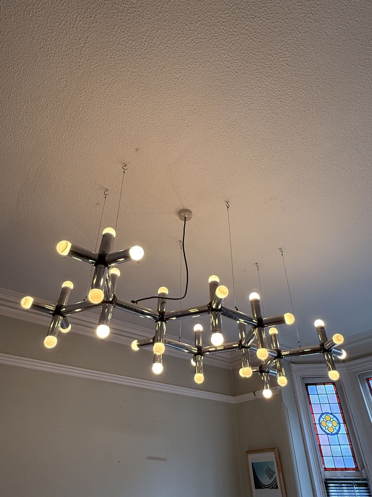 Stylish Large Chandelier /Ceiling Lamp, Model Atomic. In Great Condition. Designed By Trix & Robert Haussmann, Made For Swiss Lamps, 1960/70s. photo Lighting