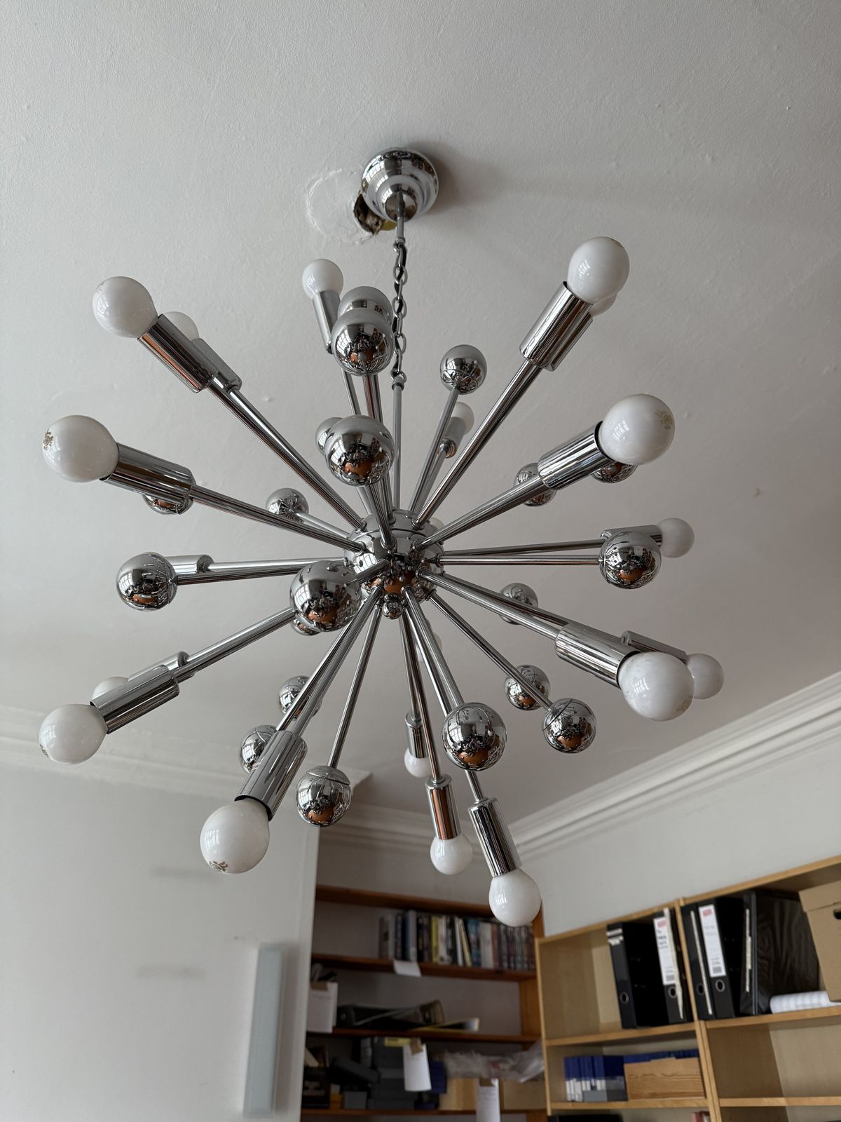 Vintage Chrome Sputnik Chandelier 1970's Chromed Space Age Hanging Light photo for sale