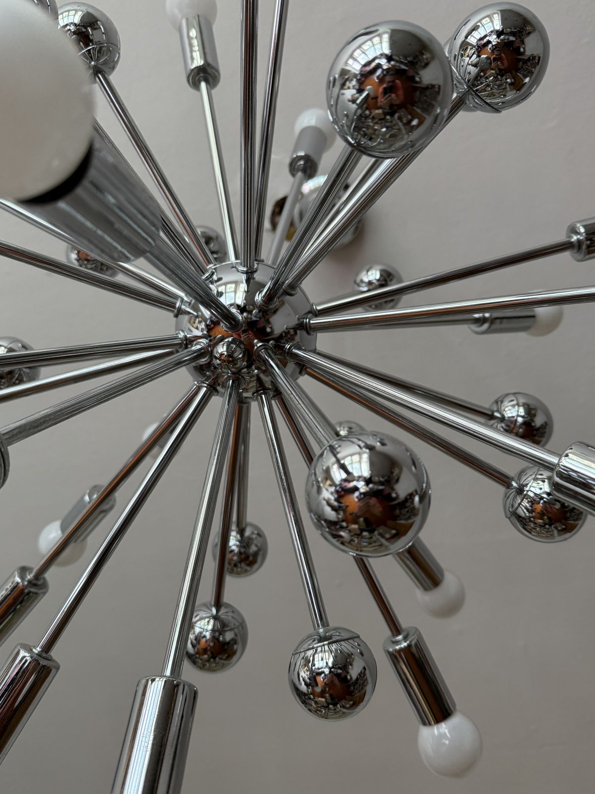 Vintage Chrome Sputnik Chandelier 1970's Chromed Space Age Hanging Light photo vinterior
