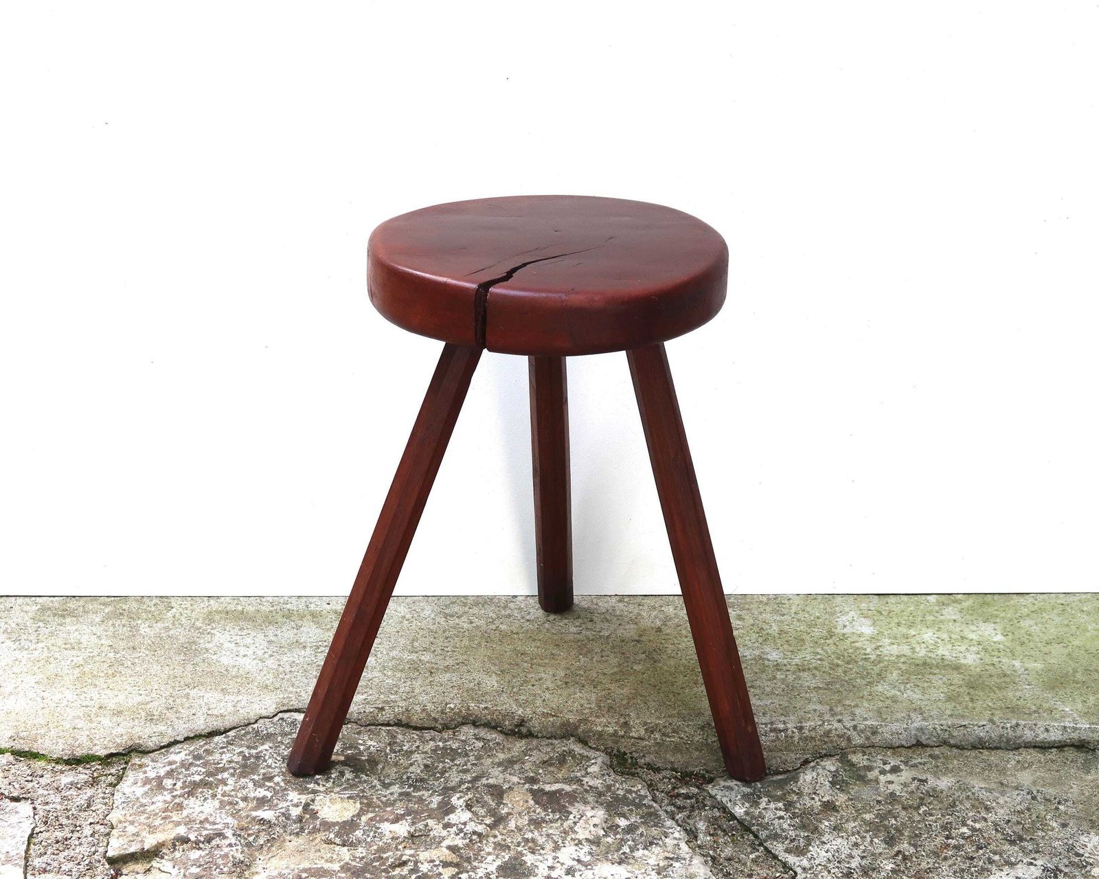 French Wabi Sabi Wood Tripod Stool, 1970s / Plant Stand, Furniture, Country Cottage Home Decor