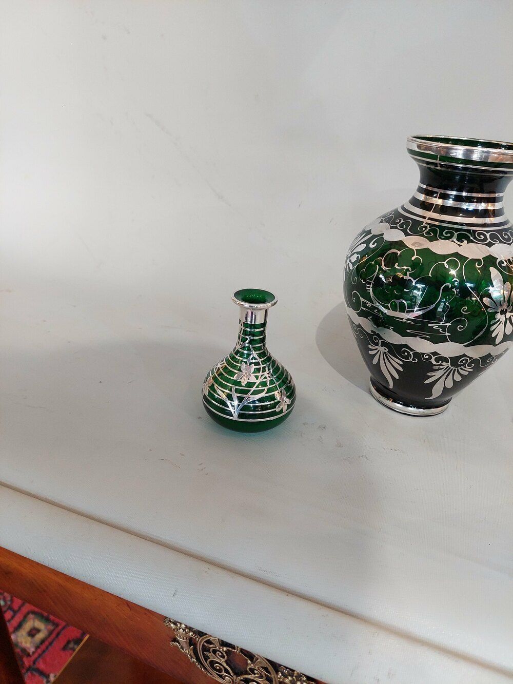 3 Early 20thc Art Nouveau Green Glass Vases photo furniture