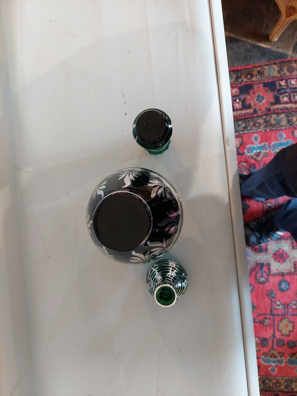 3 Early 20thc Art Nouveau Green Glass Vases photo vinterior
