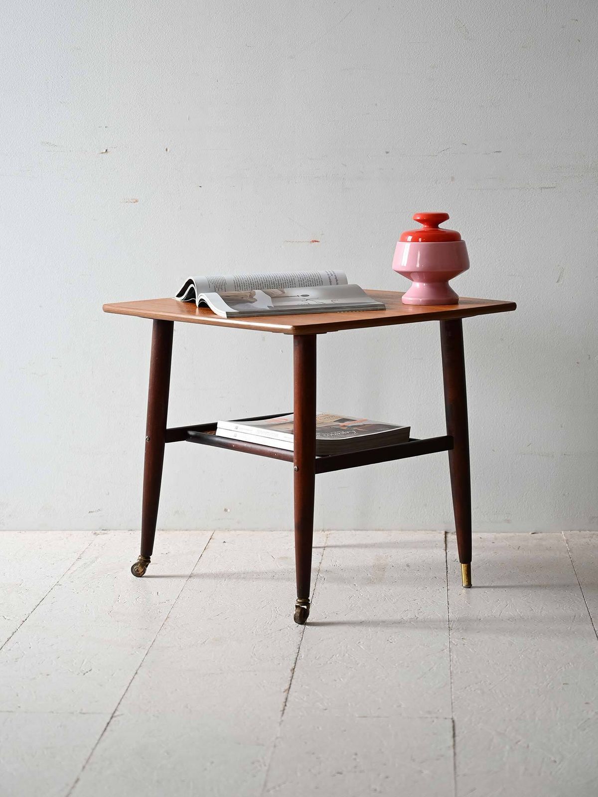 Scandinavian Coffee Table From The 1960s With A Vienna Straw Shelf