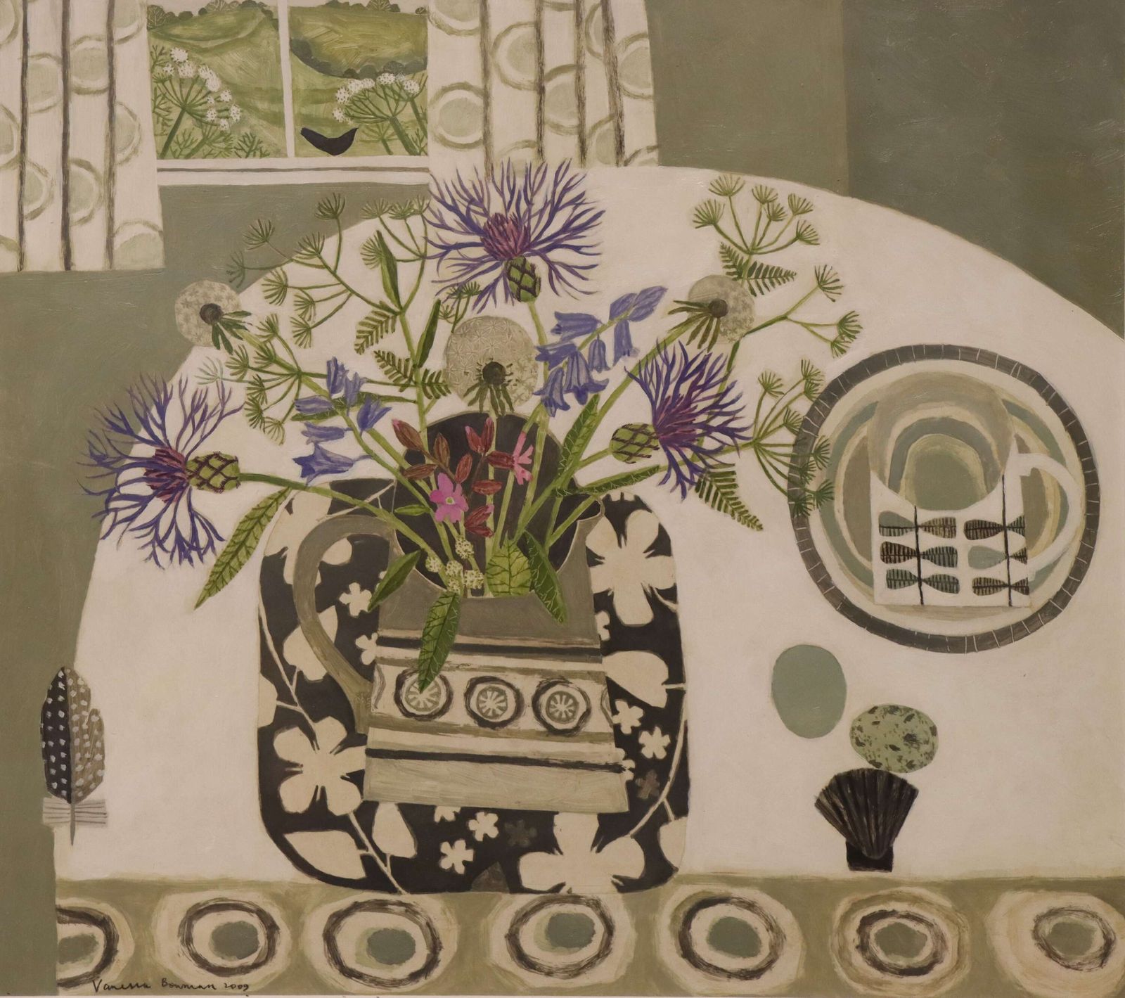 Vanessa Bowman (B.1970) – Spring Flowers And Hillside, Oil On Board, 2009 photo furniture