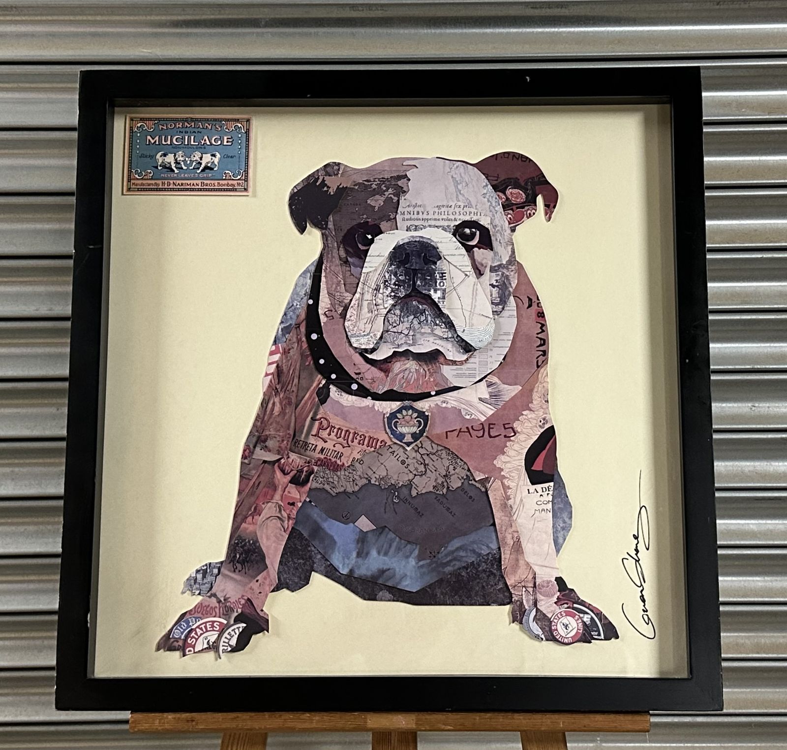 Large Framed Three Dimensional Layered Collage Of An English Bulldog