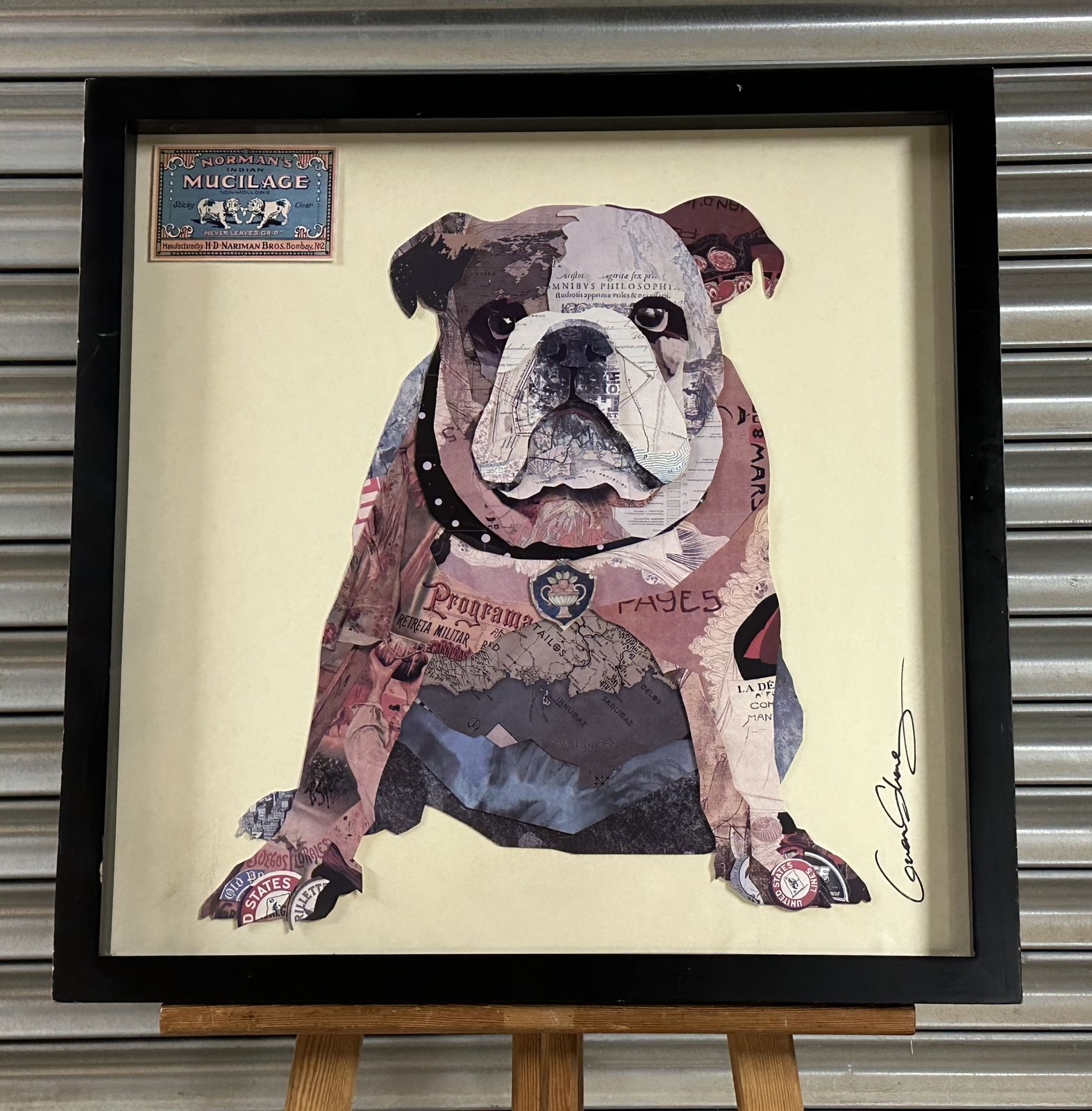 photo vintage Large Framed Three Dimensional Layered Collage Of An English Bulldog