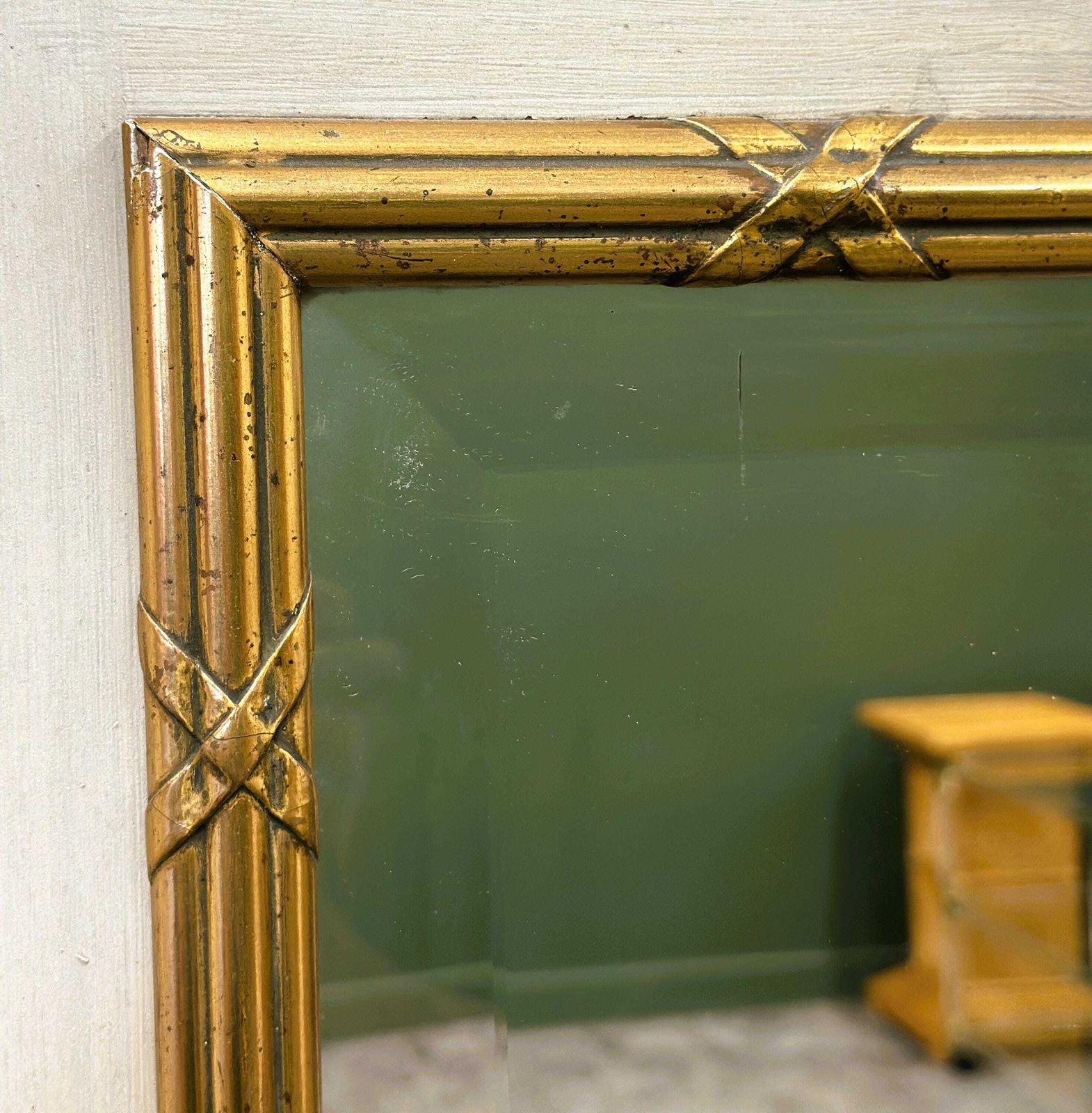 Massive 19th Century French Neoclassical Painted Mirror With Gilt Ribbon Crest – 165cm High Statement Piece photo Home Decor