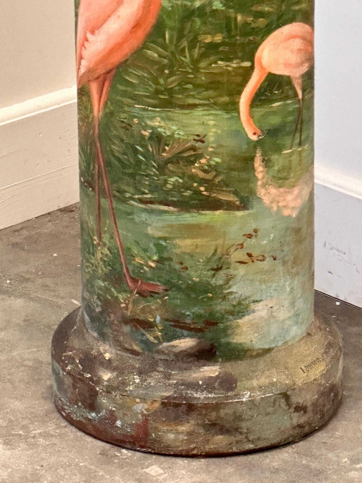 Unique Hand Painted Flamingo Pedestal Artwork On Terracotta, 1940s France photo 678.0