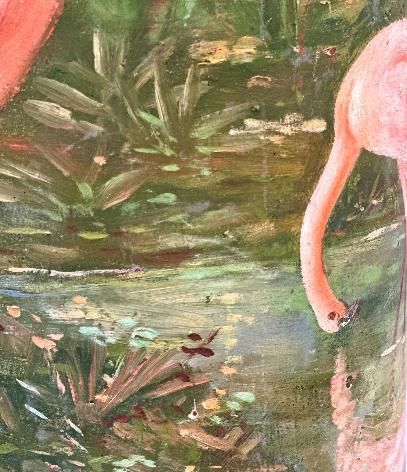Uniek Handgeschilderd Flamingo Voetstuk Op Terracotta, Jaren 1940, Frankrijk photo buy