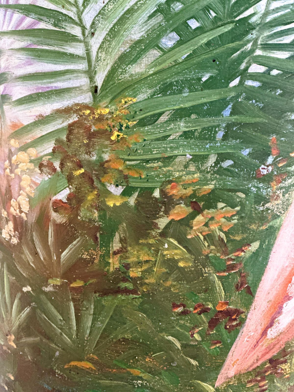 Uniek Handgeschilderd Flamingo Voetstuk Op Terracotta, Jaren 1940, Frankrijk photo vintage