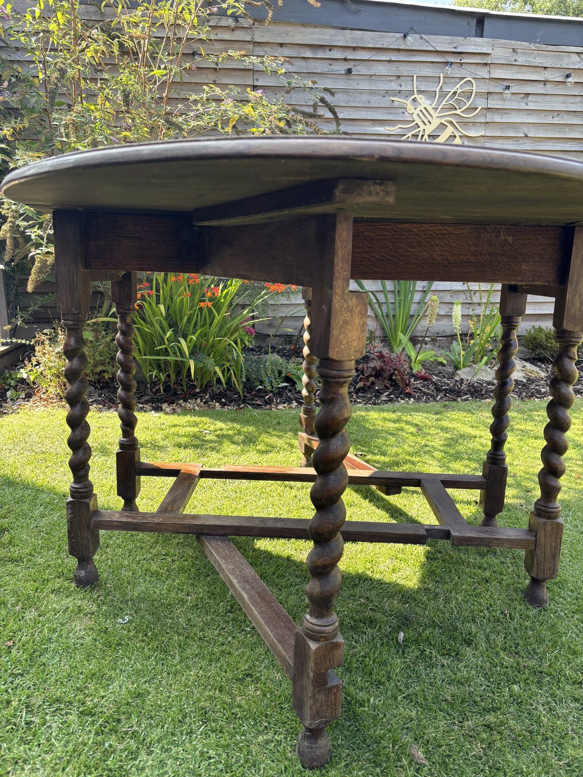 Antique Solid Oak Barley Twist Drop Leaf Gate Leg Dining Table Oval