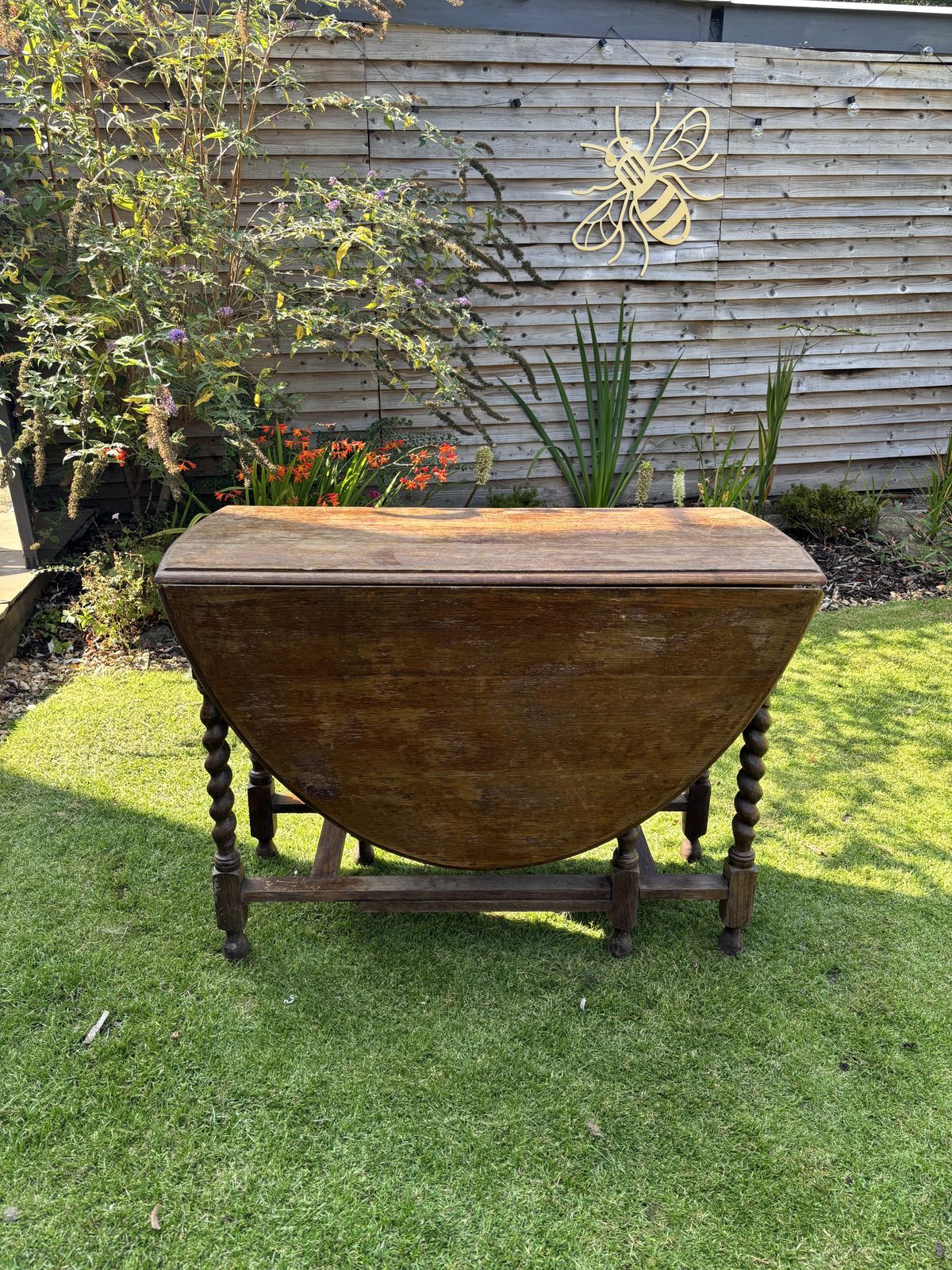 Antique Solid Oak Barley Twist Drop Leaf Gate Leg Dining Table Oval photo vinterior