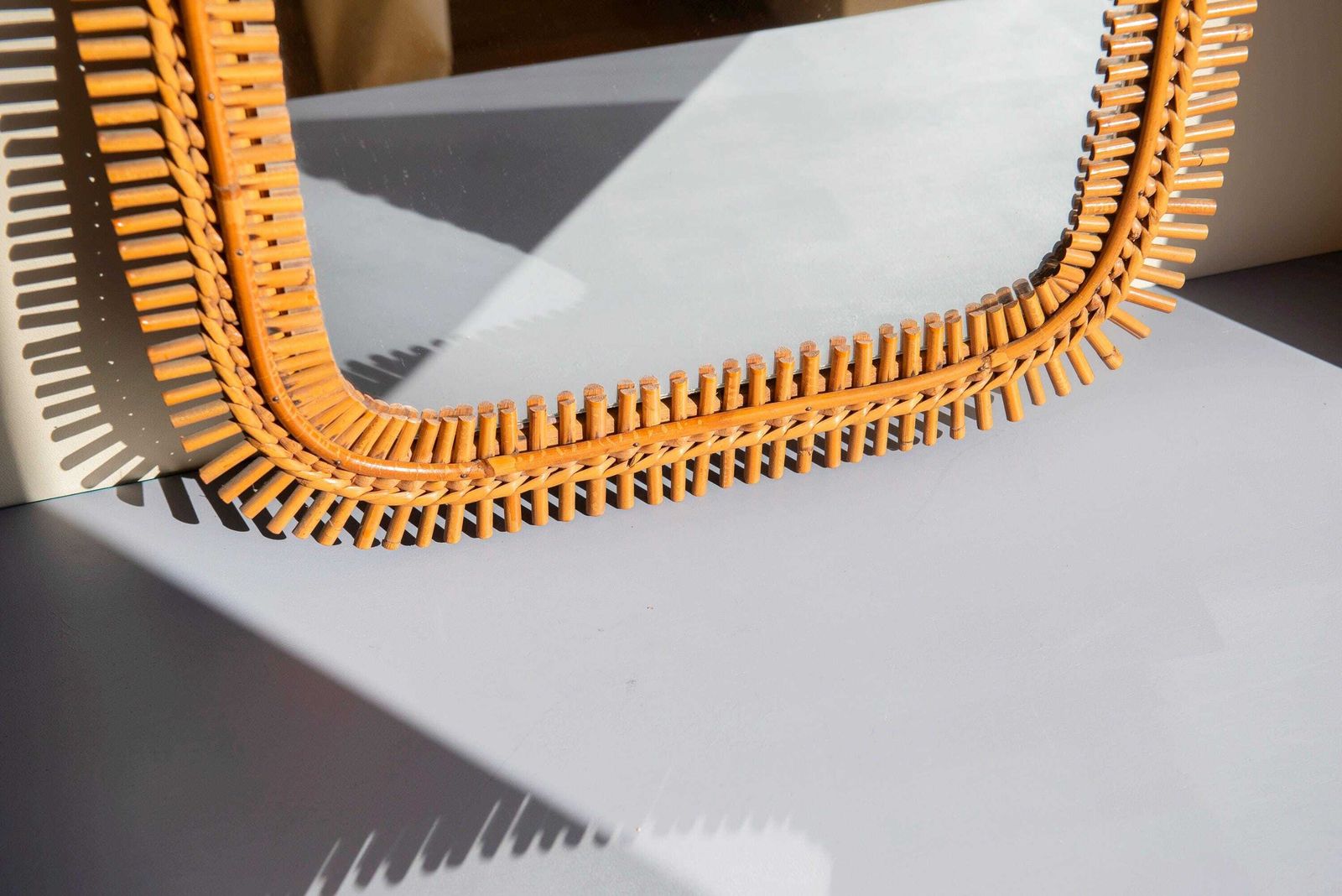 Italiaanse Bamboe Spiegel, Franco Albini, Mid Century Vierkante Rotanspiegel, Jaren 1960, Bonacina, Made In Italy photo furniture