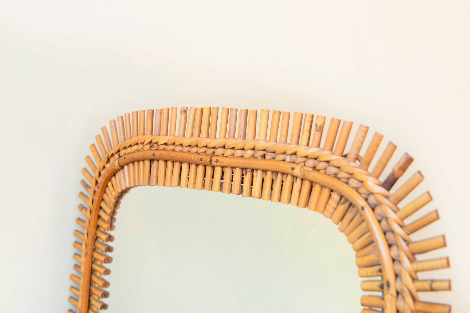 Italiaanse Bamboe Spiegel, Franco Albini, Mid Century Vierkante Rotanspiegel, Jaren 1960, Bonacina, Made In Italy photo vinterior