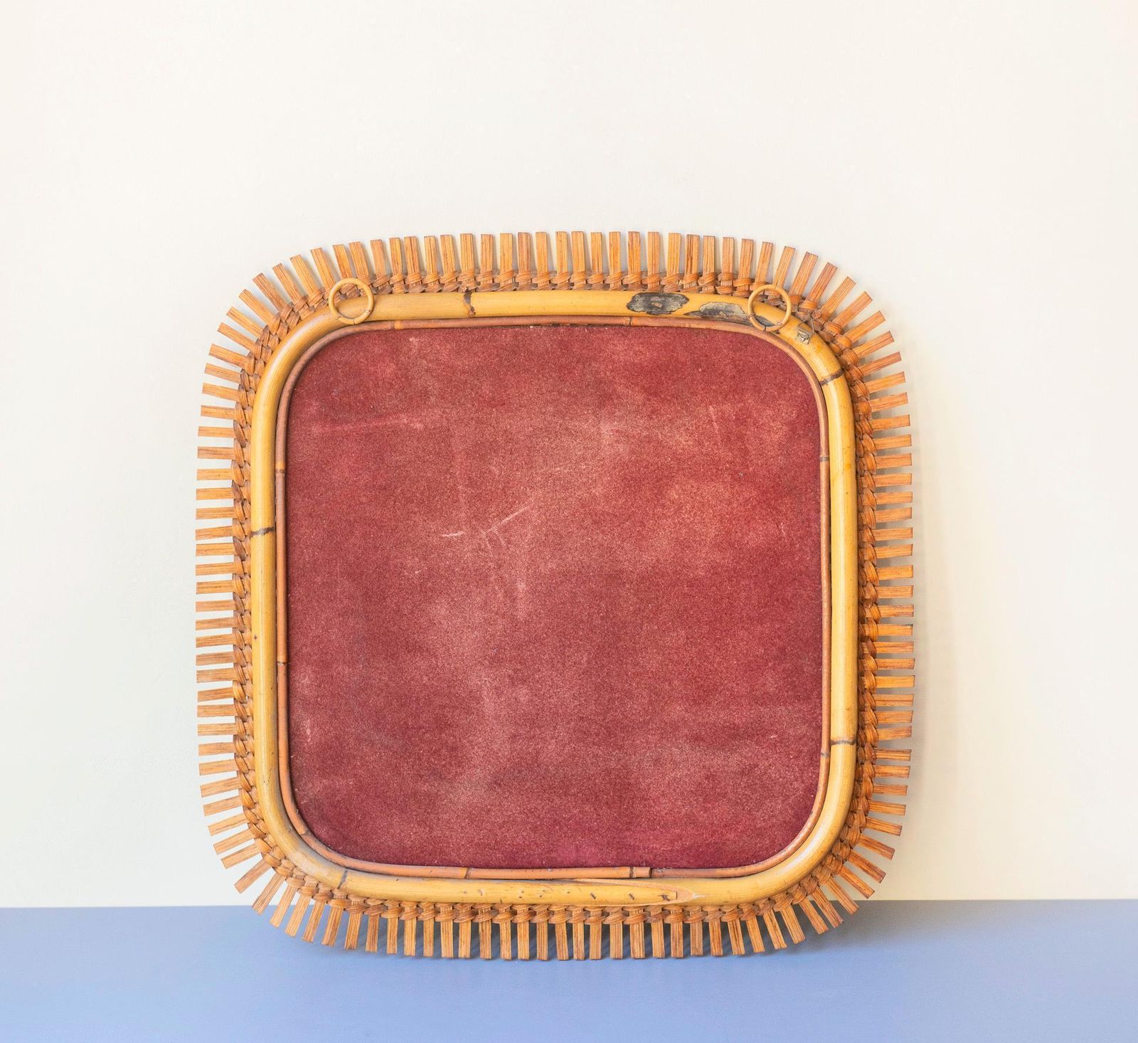 Italiaanse Bamboe Spiegel, Franco Albini, Mid Century Vierkante Rotanspiegel, Jaren 1960, Bonacina, Made In Italy photo vintage