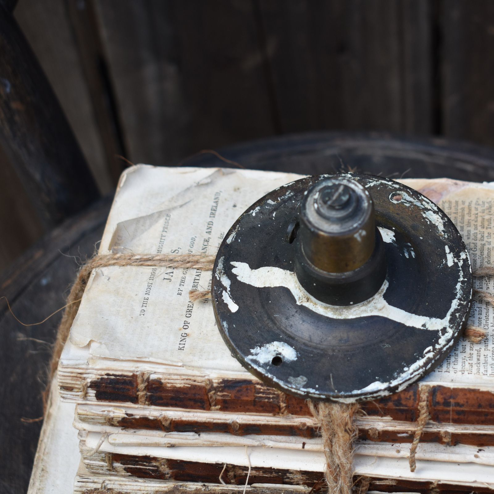 Antique Salvage Country House Brass Front Door Bell Press Butler Call Button photo vinterior