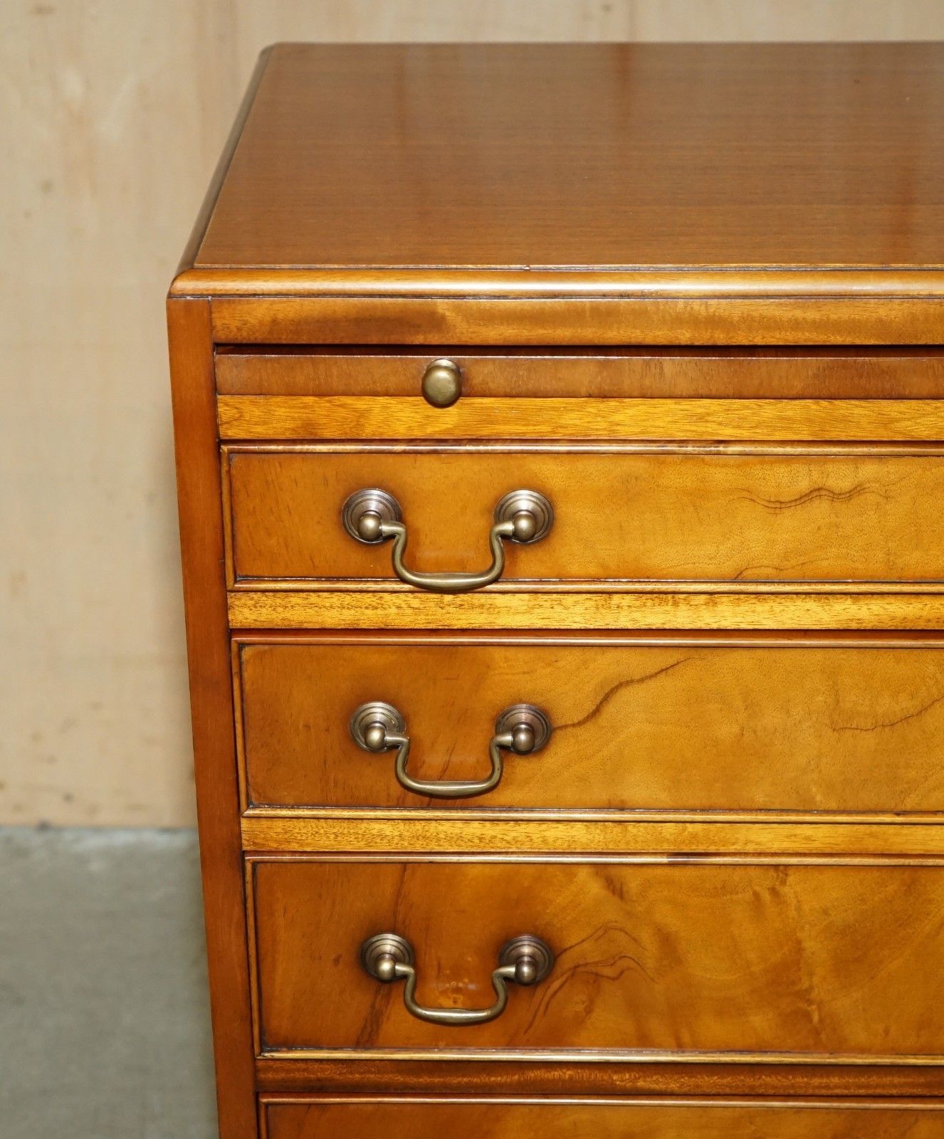 Lovely Walnut Brown Leather Military Campaign Nightstand Drawers Or Side Table photo 1350.0