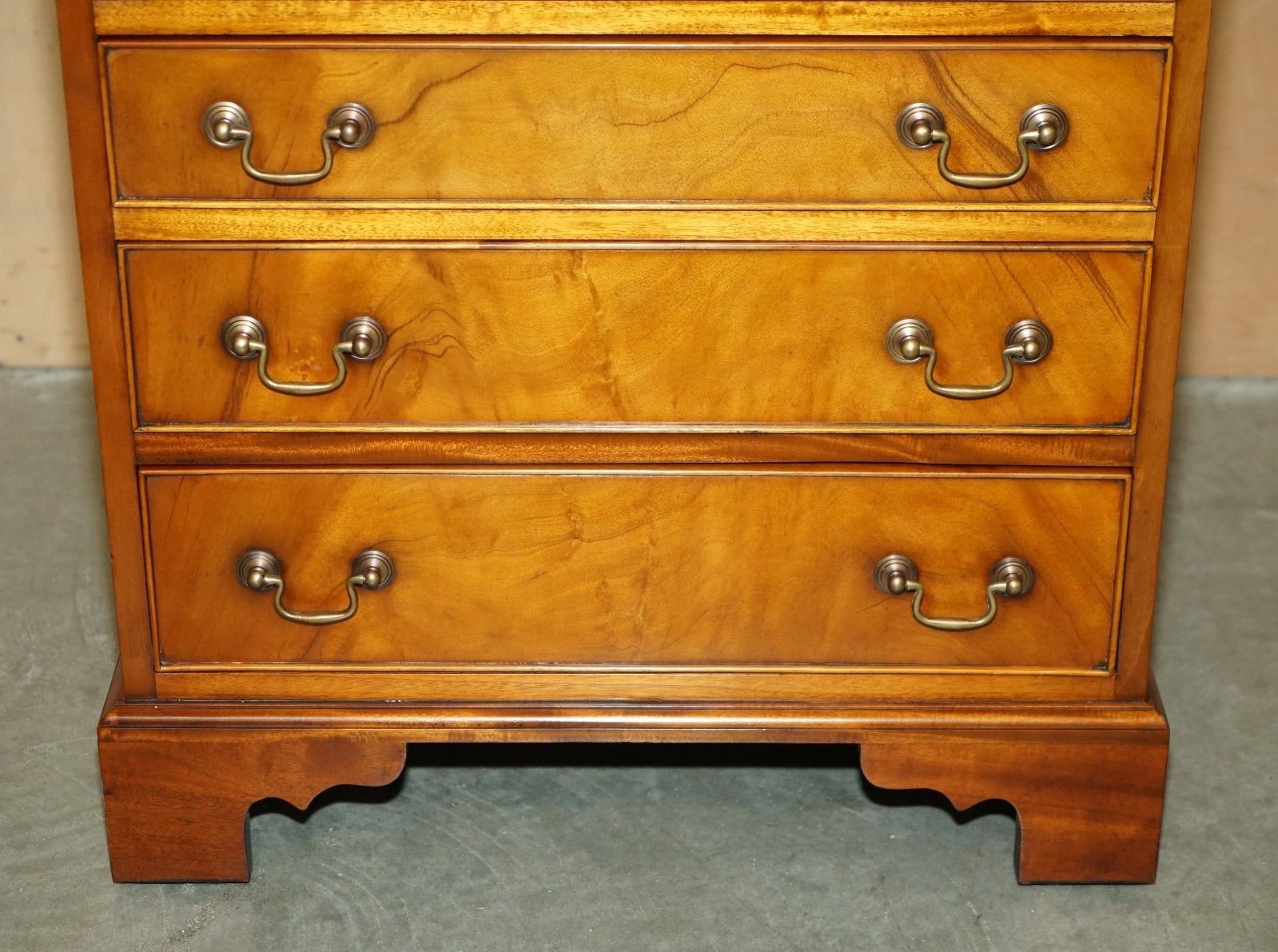 Lovely Walnut Brown Leather Military Campaign Nightstand Drawers Or Side Table photo buy