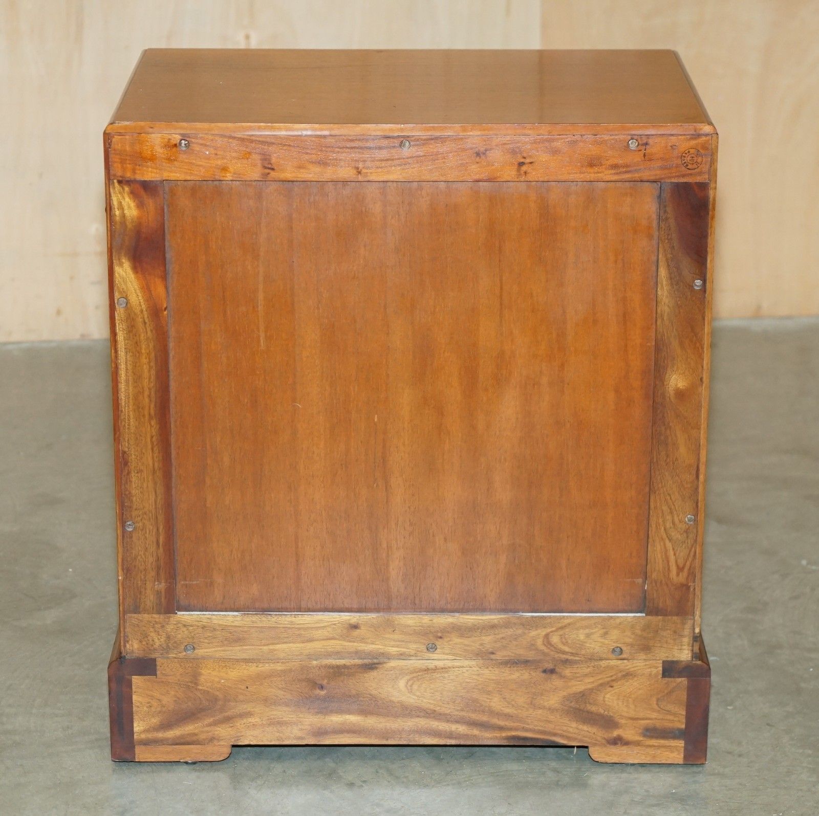 1350.0 Lovely Walnut Brown Leather Military Campaign Nightstand Drawers Or Side Table photo